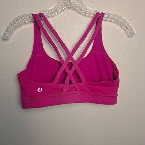 lululemon sports bra women's size 8 pink with crisscrossed straps no padding